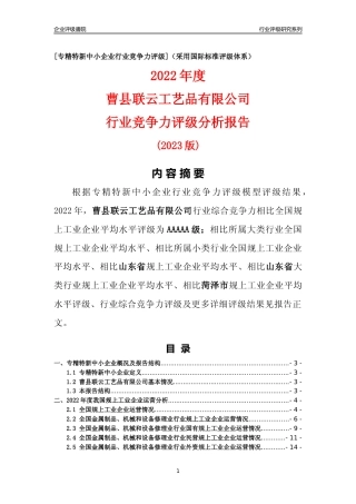 [专精特新]曹县联云工艺品有限公司行业竞争力评级分析报告(2023版)