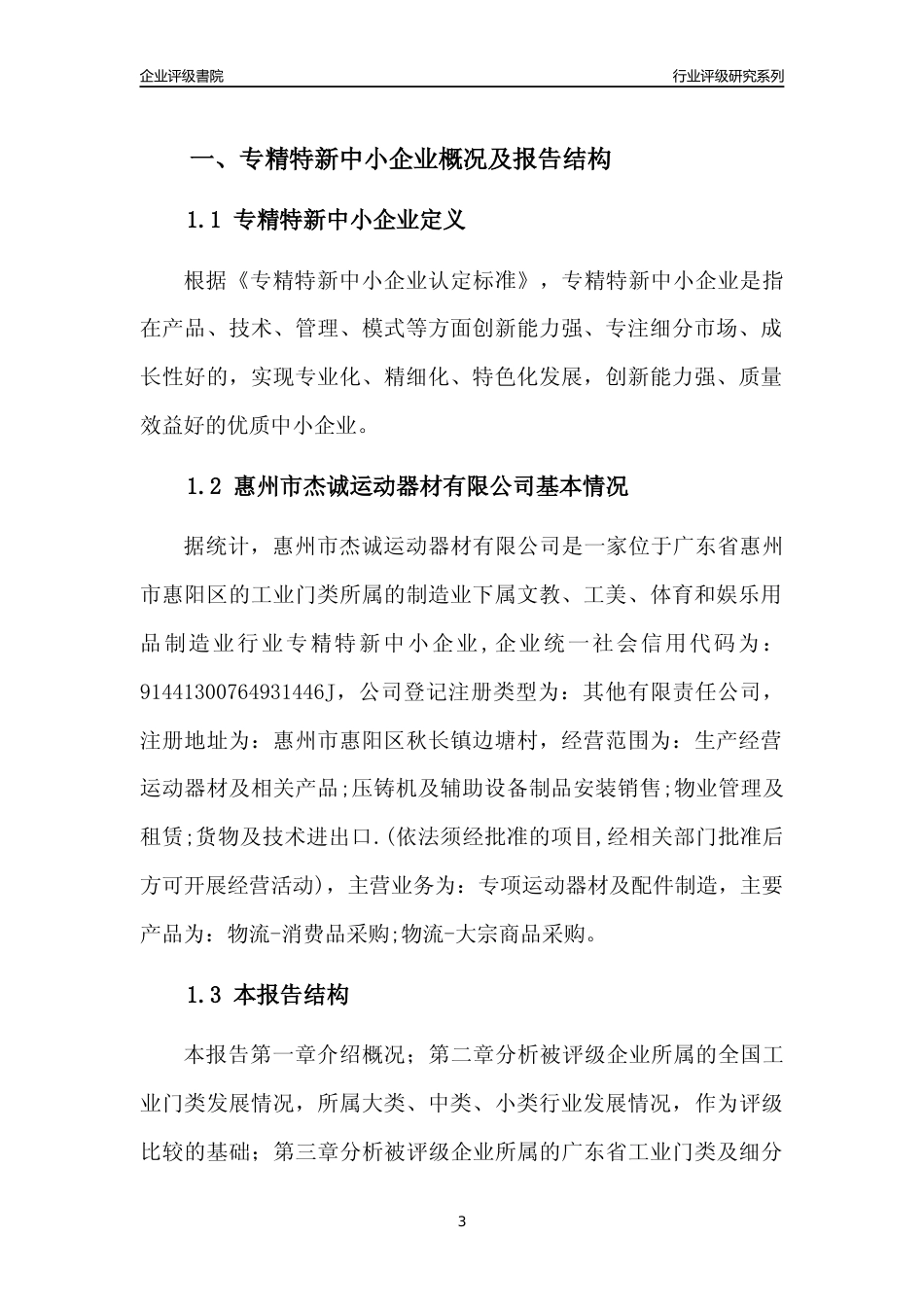 [专精特新]惠州市杰诚运动器材有限公司行业竞争力评级分析报告(2023版)_第3页