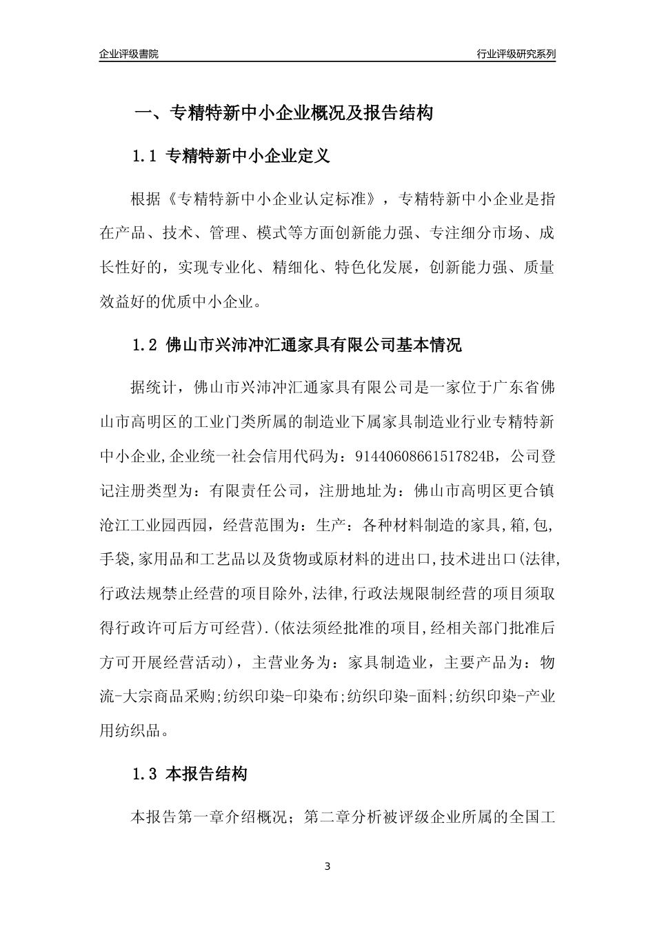 [专精特新]佛山市兴沛冲汇通家具有限公司行业竞争力评级分析报告(2023版)_第3页