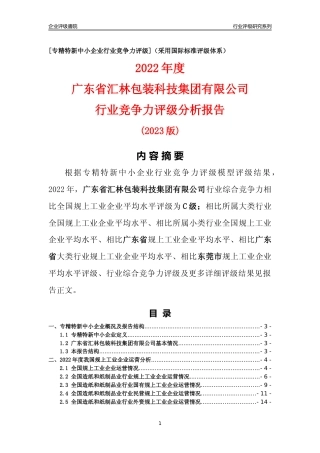 [专精特新]广东省汇林包装科技集团有限公司行业竞争力评级分析报告(2023版)