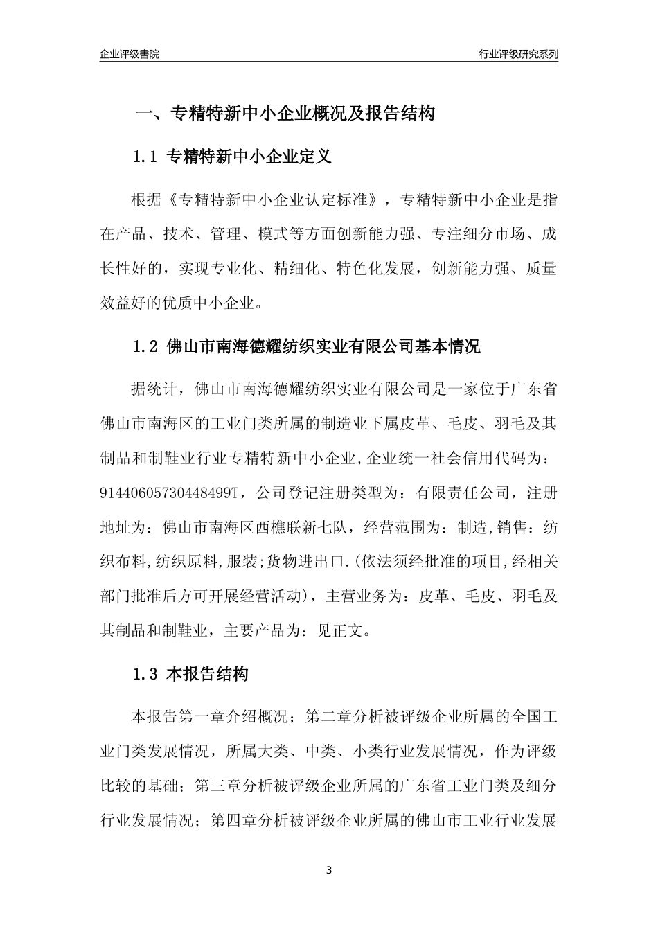 [专精特新]佛山市南海德耀纺织实业有限公司行业竞争力评级分析报告(2023版)_第3页