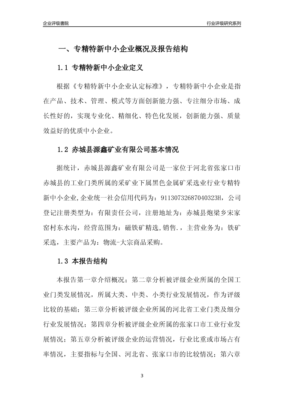 [专精特新]赤城县源鑫矿业有限公司行业竞争力评级分析报告(2023版)_第3页