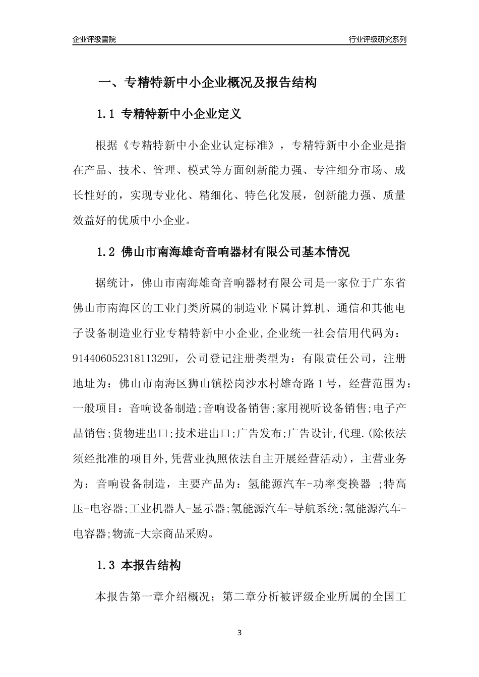 [专精特新]佛山市南海雄奇音响器材有限公司行业竞争力评级分析报告(2023版)_第3页