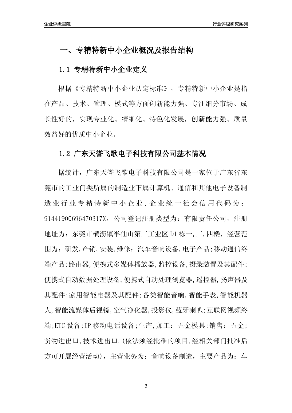 [专精特新]广东天誉飞歌电子科技有限公司行业竞争力评级分析报告(2023版)_第3页