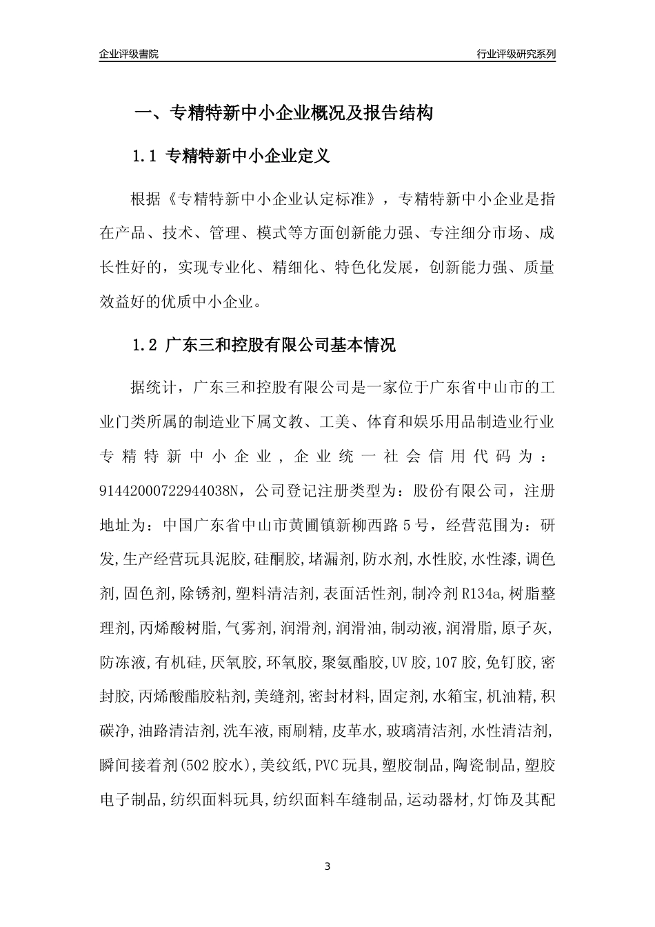 [专精特新]广东三和控股有限公司行业竞争力评级分析报告(2023版)_第3页