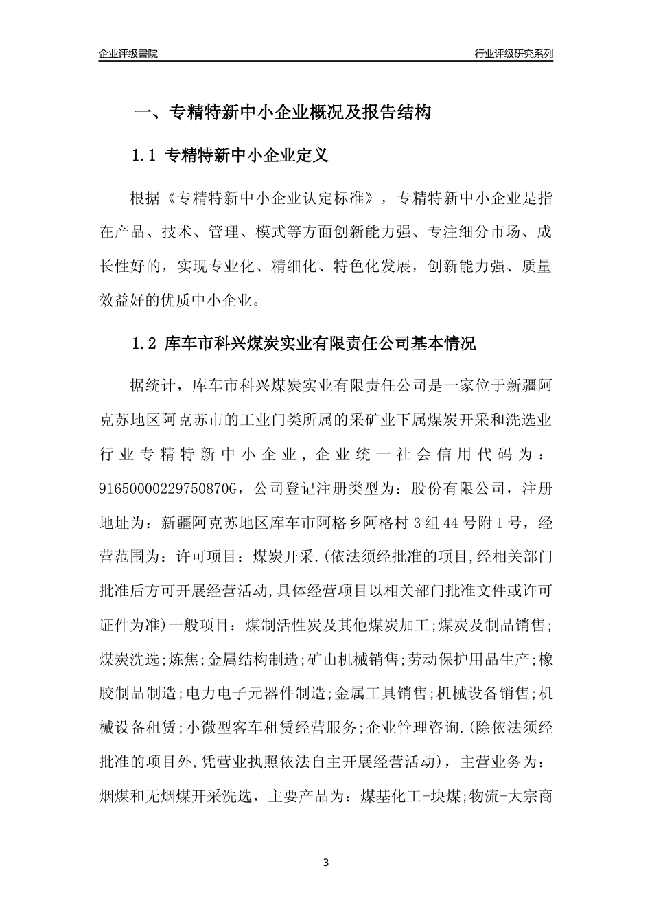 [专精特新]库车市科兴煤炭实业有限责任公司行业竞争力评级分析报告(2023版)_第3页