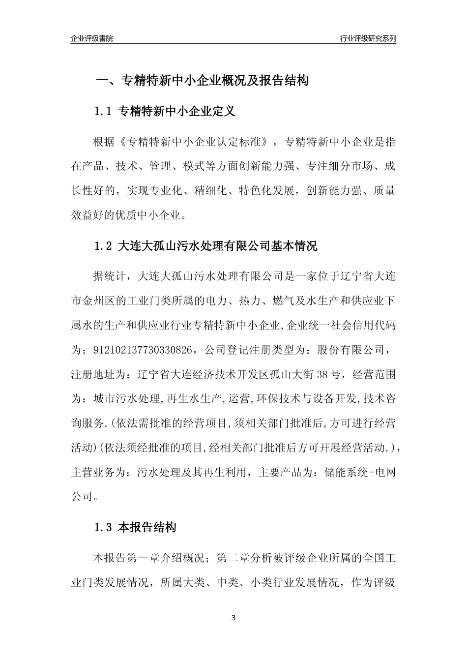 [专精特新]大连大孤山污水处理有限公司行业竞争力评级分析报告(2023版)_第3页