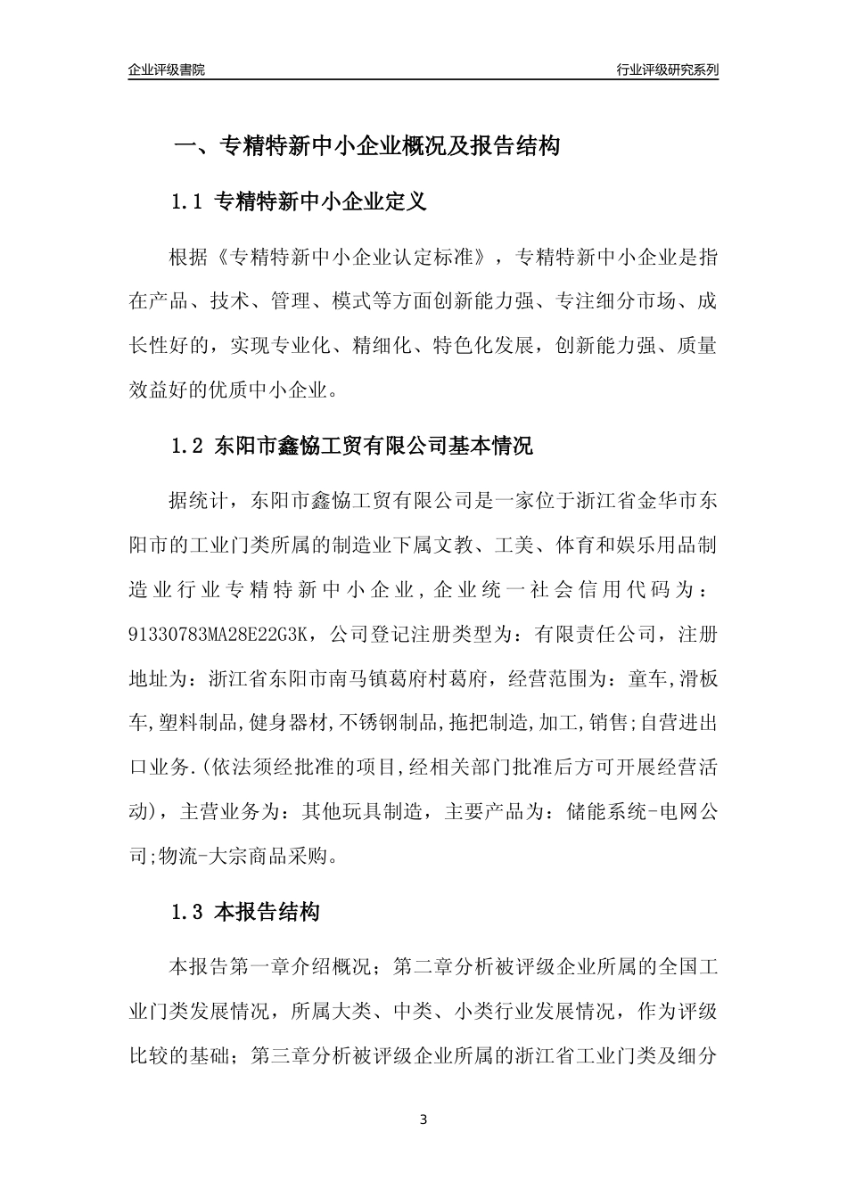 [专精特新]东阳市鑫恊工贸有限公司行业竞争力评级分析报告(2023版)_第3页