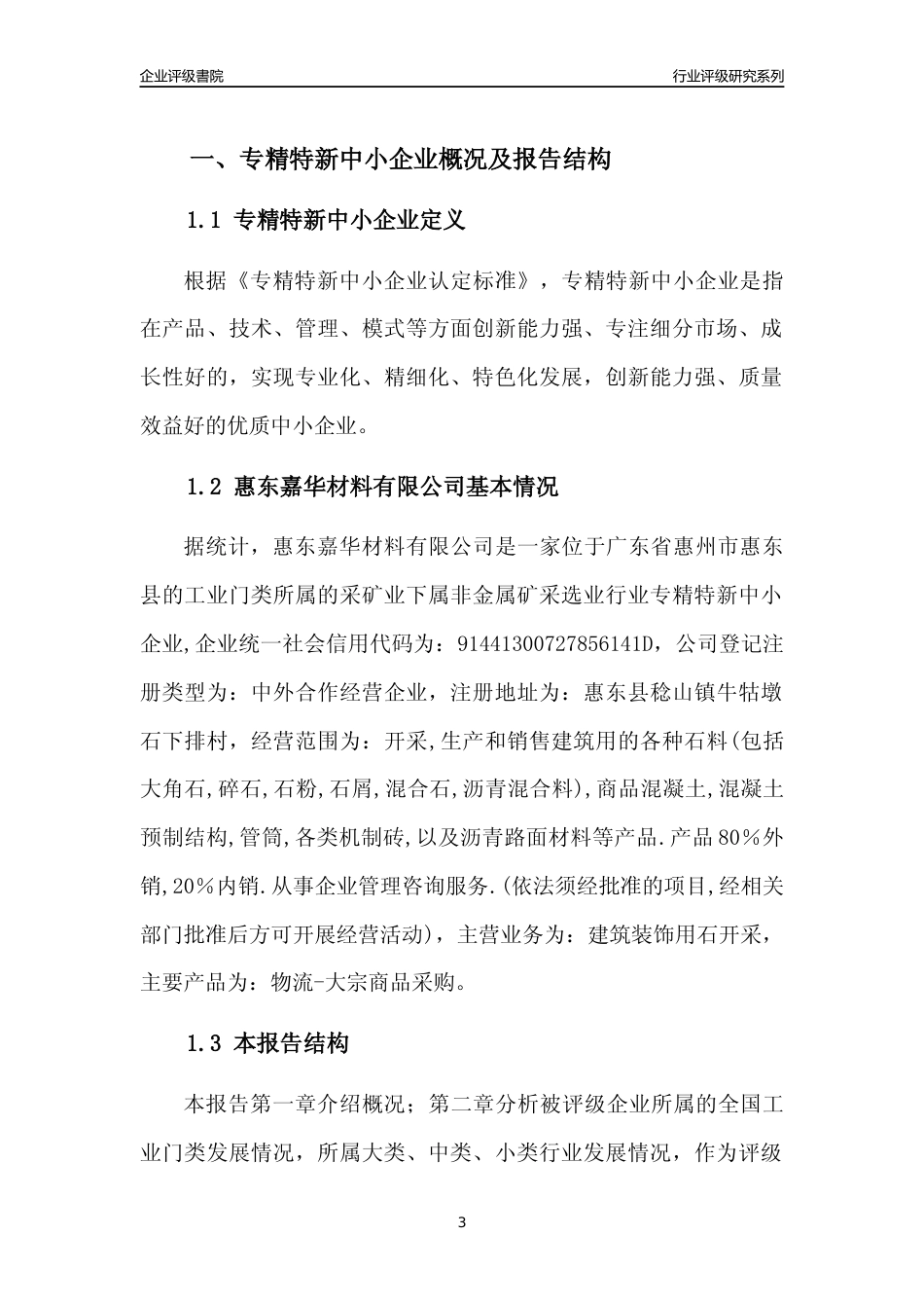 [专精特新]惠东嘉华材料有限公司行业竞争力评级分析报告(2023版)_第3页