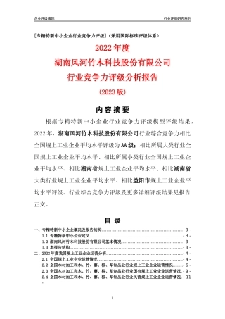 [专精特新]湖南风河竹木科技股份有限公司行业竞争力评级分析报告(2023版)