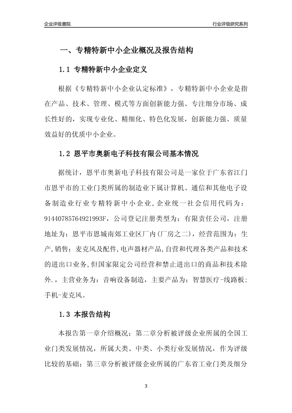 [专精特新]恩平市奥新电子科技有限公司行业竞争力评级分析报告(2023版)_第3页