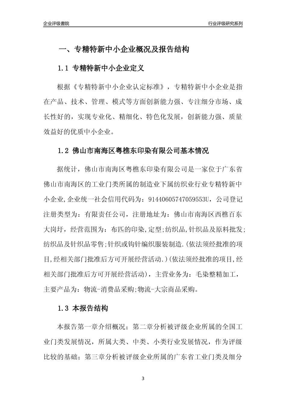 [专精特新]佛山市南海区粤樵东印染有限公司行业竞争力评级分析报告(2023版)_第3页