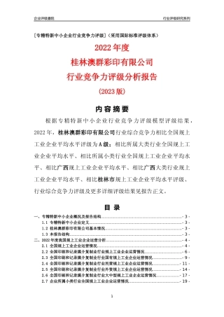 [专精特新]桂林澳群彩印有限公司行业竞争力评级分析报告(2023版)