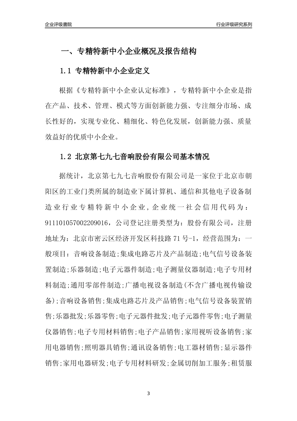 [专精特新]北京第七九七音响股份有限公司行业竞争力评级分析报告(2023版)_第3页
