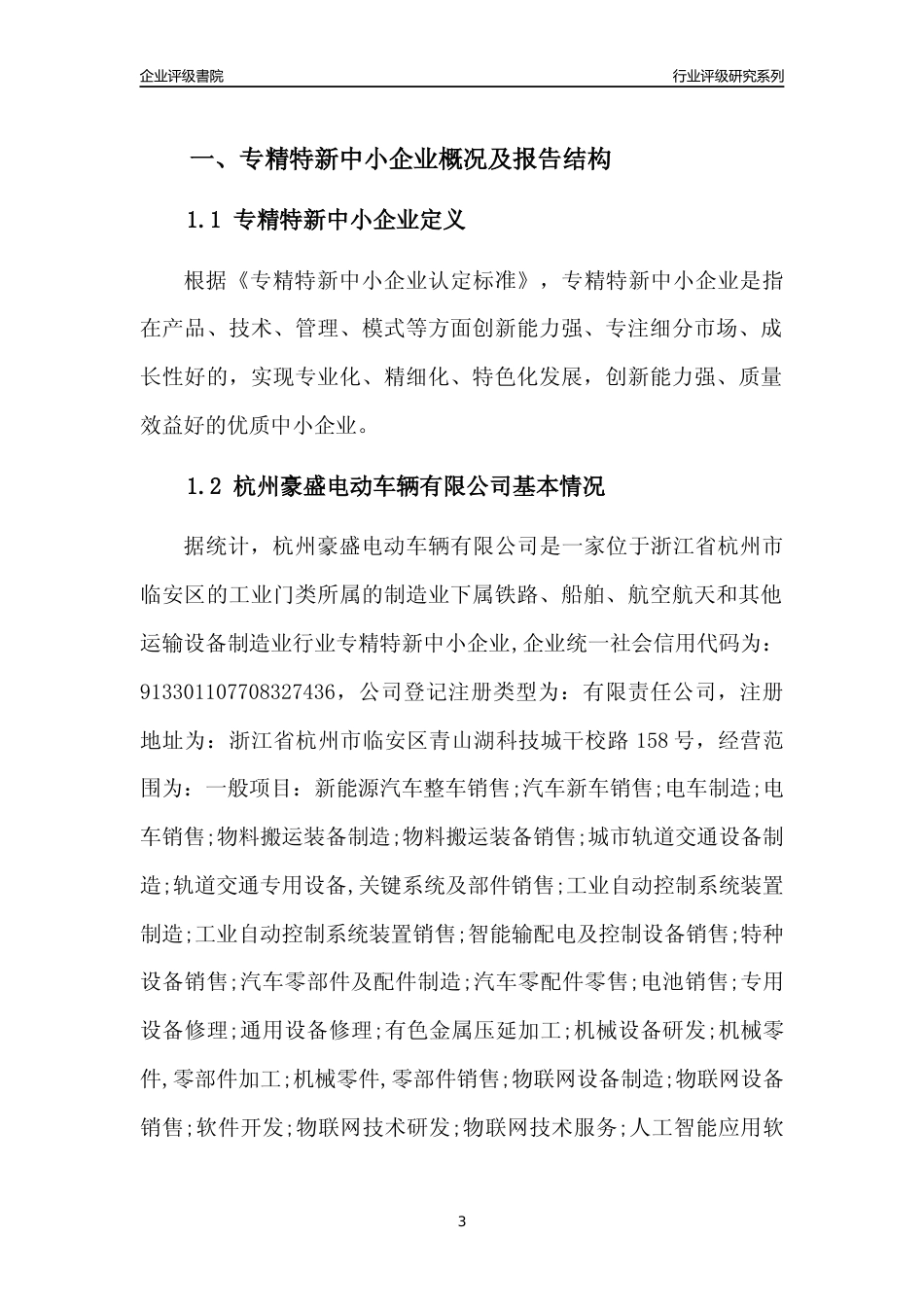 [专精特新]杭州豪盛电动车辆有限公司行业竞争力评级分析报告(2023版)_第3页