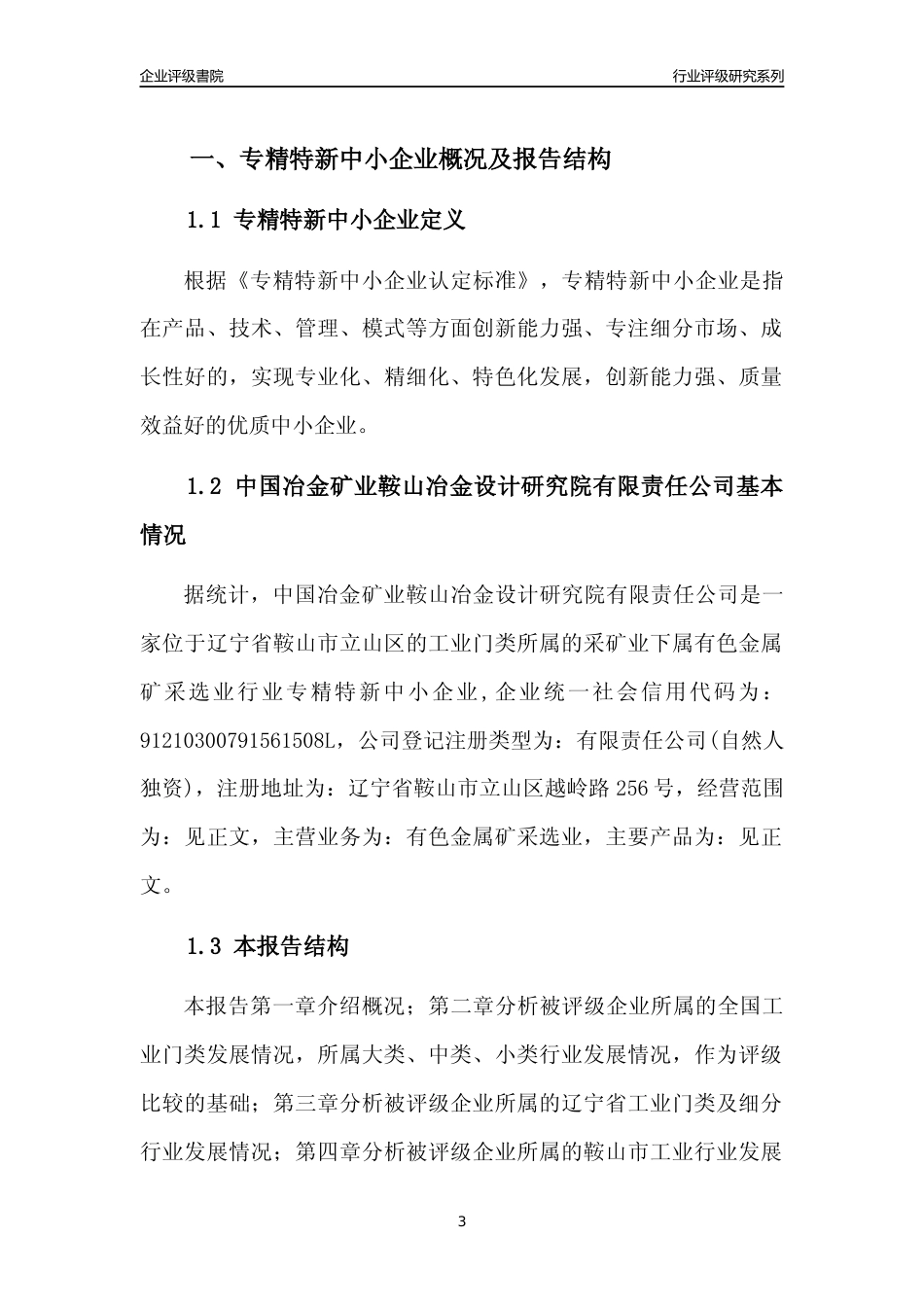 [专精特新]中国冶金矿业鞍山冶金设计研究院有限责任公司行业竞争力评级分析报告(2023版)_第3页