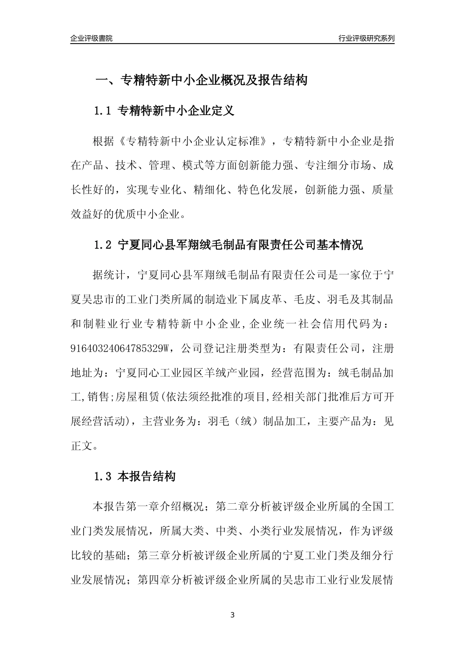 [专精特新]宁夏同心县军翔绒毛制品有限责任公司行业竞争力评级分析报告(2023版)_第3页