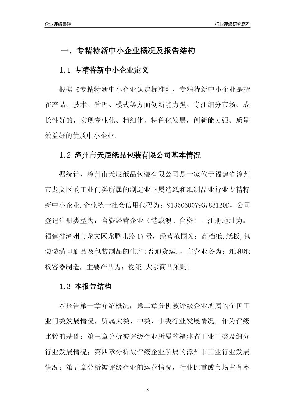 [专精特新]漳州市天辰纸品包装有限公司行业竞争力评级分析报告(2023版)_第3页