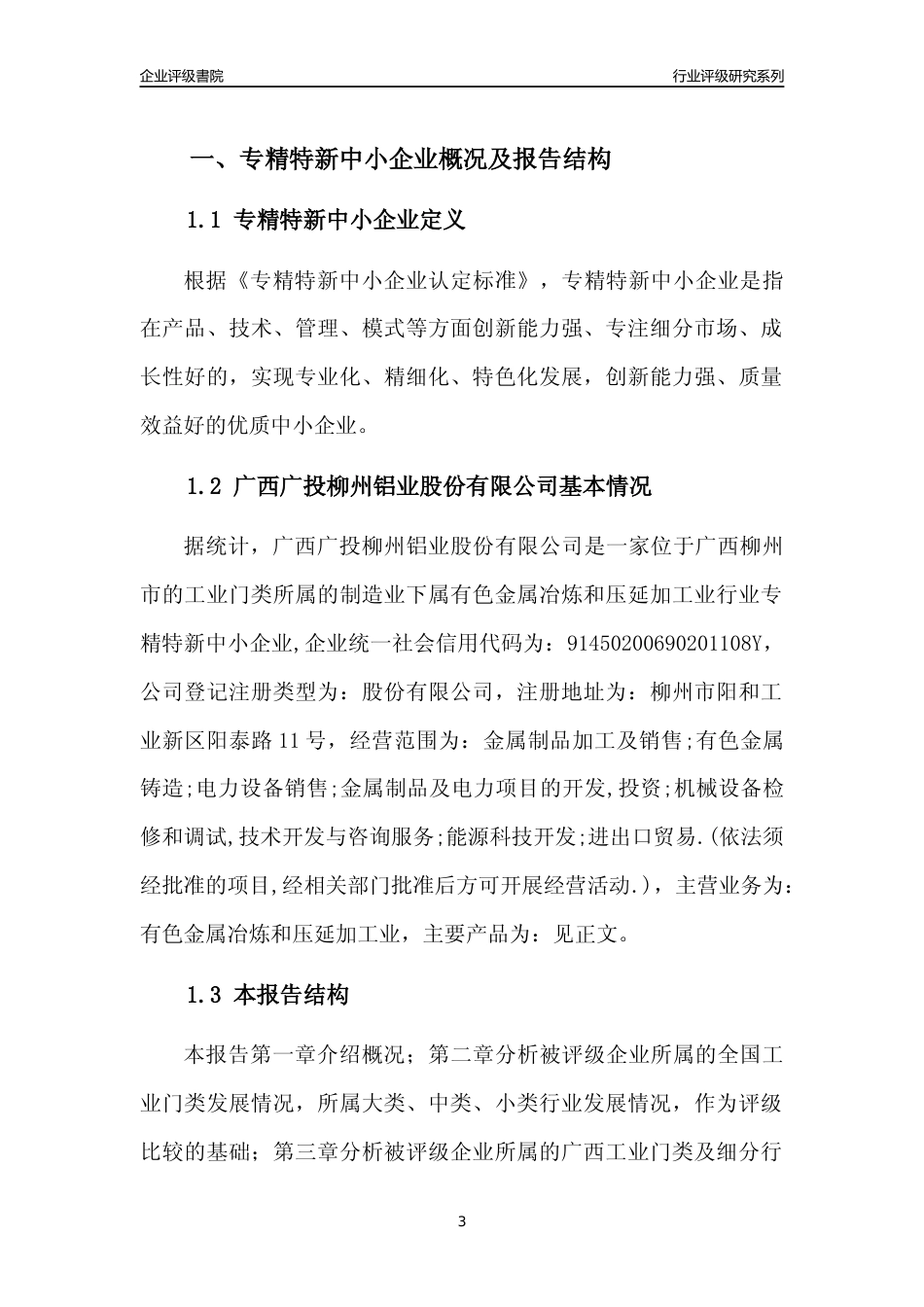 [专精特新]广西广投柳州铝业股份有限公司行业竞争力评级分析报告(2023版)_第3页