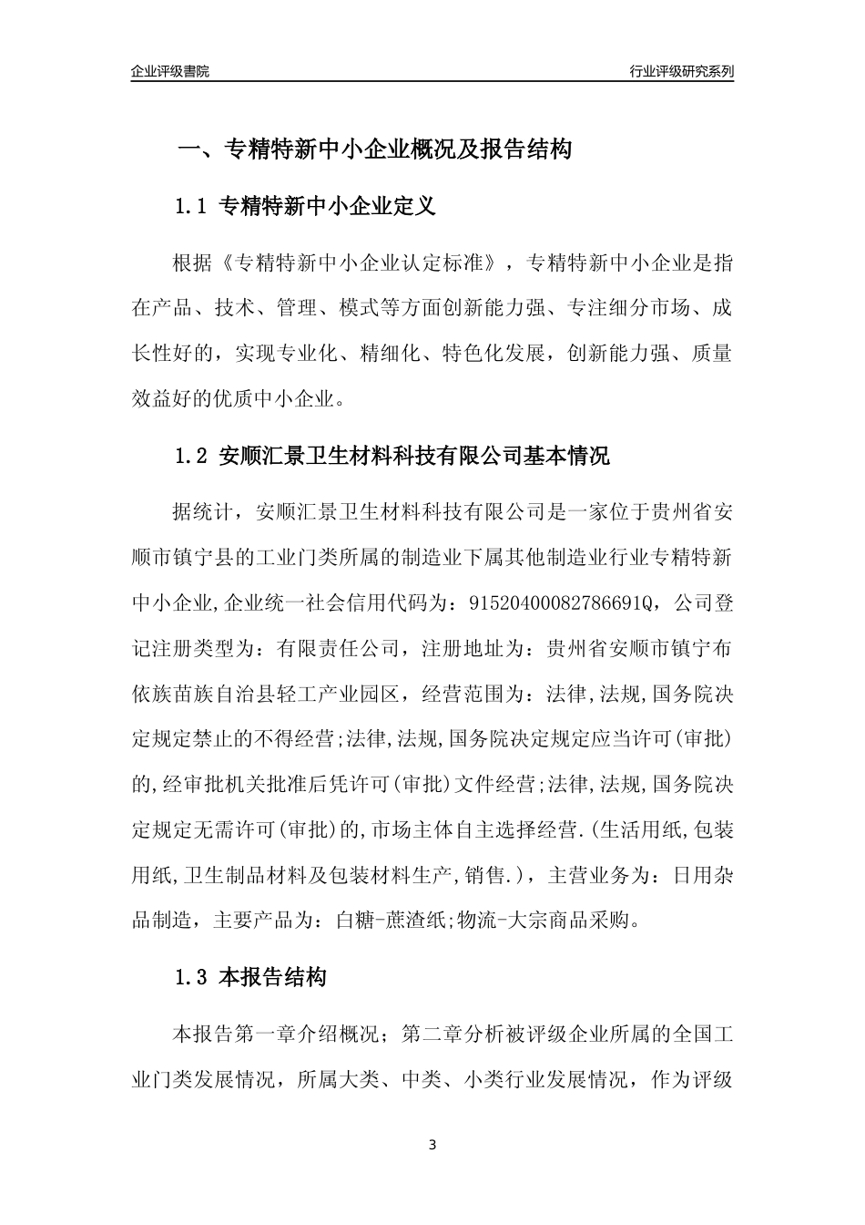 [专精特新]安顺汇景卫生材料科技有限公司行业竞争力评级分析报告(2023版)_第3页