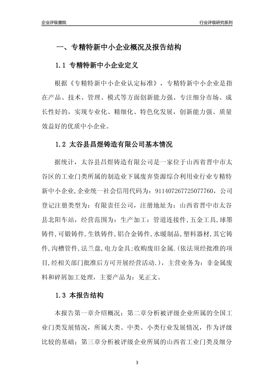 [专精特新]太谷县昌煜铸造有限公司行业竞争力评级分析报告(2023版)_第3页
