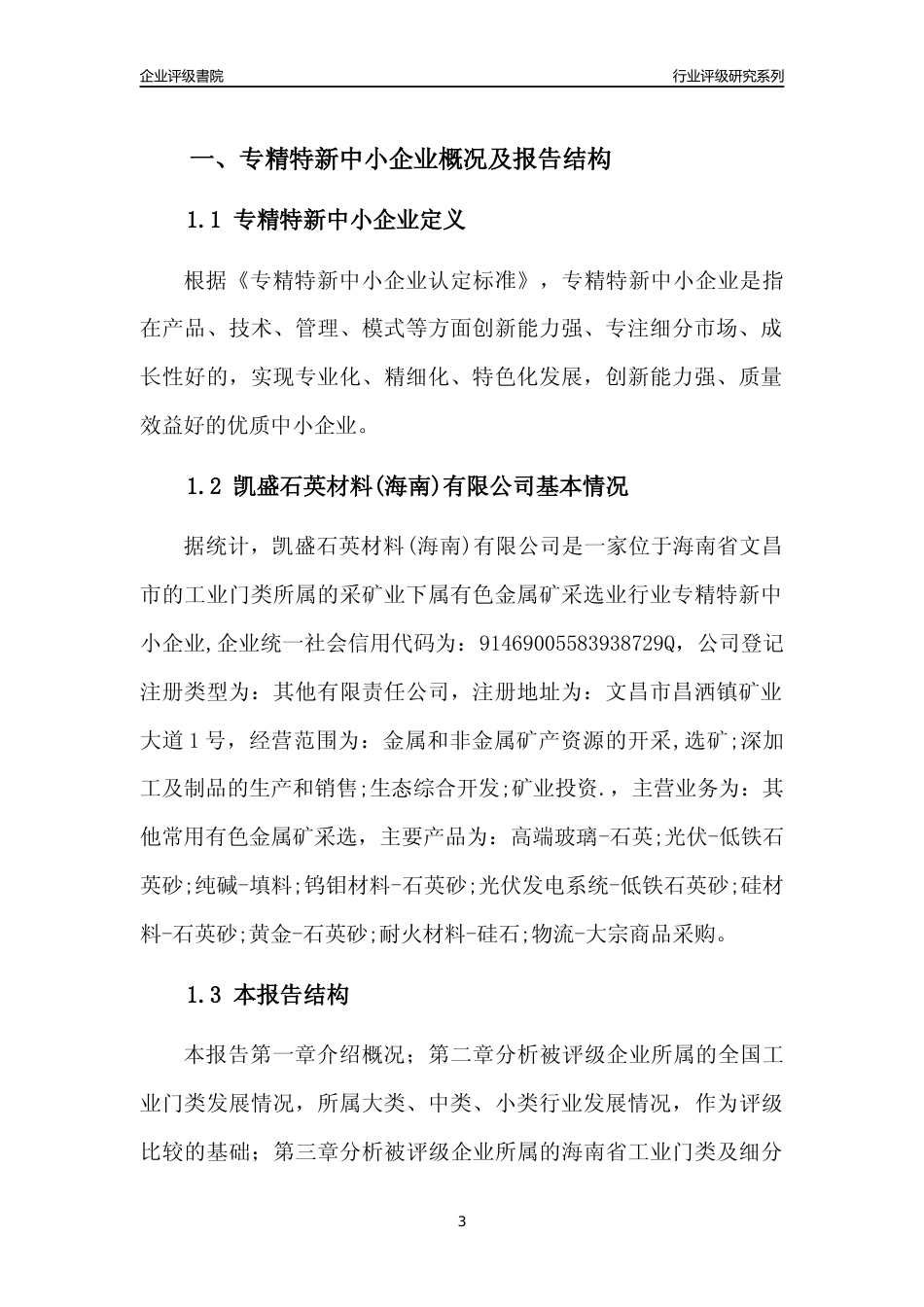 [专精特新]凯盛石英材料(海南)有限公司行业竞争力评级分析报告(2023版)_第3页