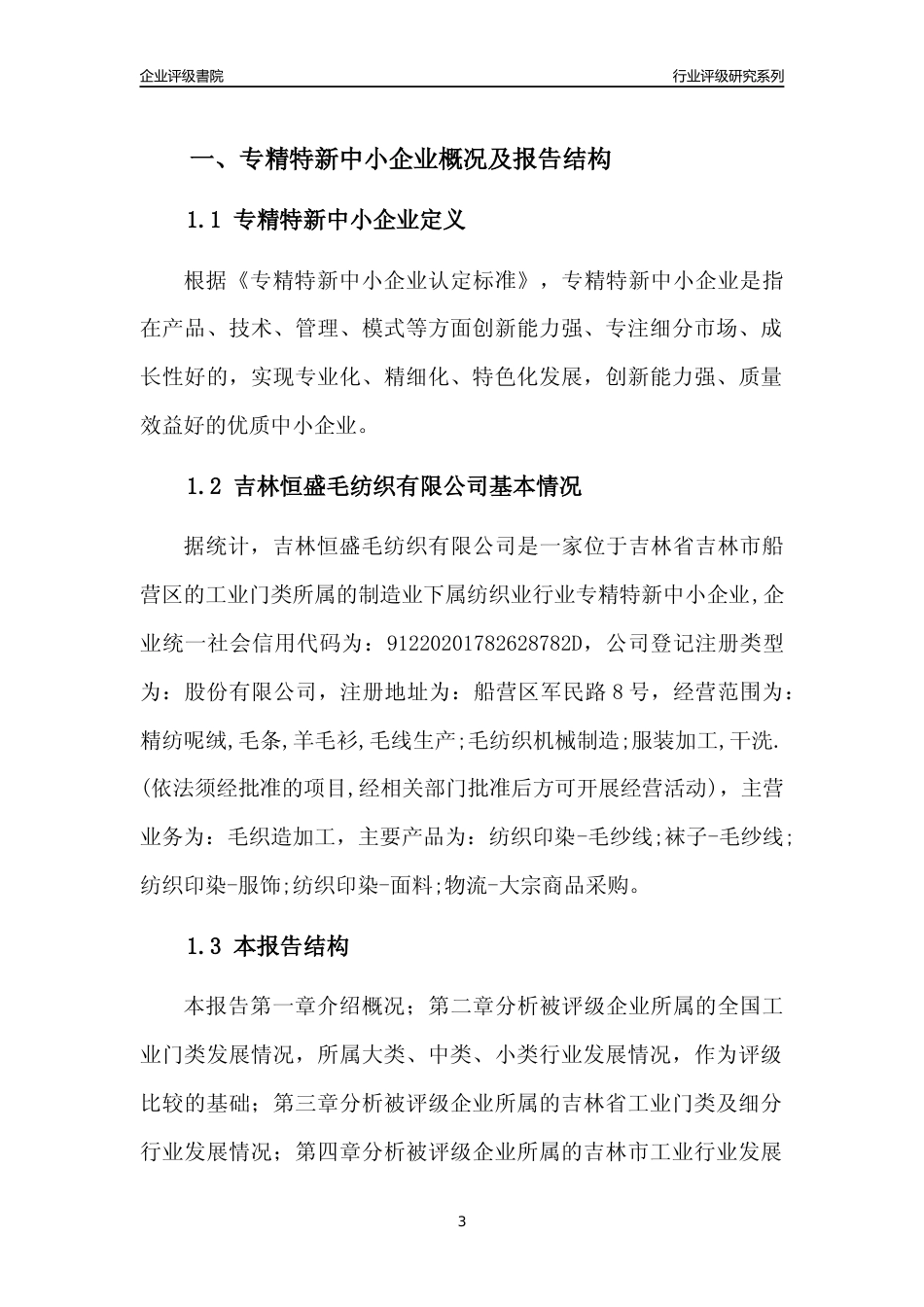 [专精特新]吉林恒盛毛纺织有限公司行业竞争力评级分析报告(2023版)_第3页