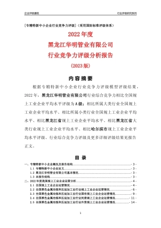 [专精特新]黑龙江华明管业有限公司行业竞争力评级分析报告(2023版)