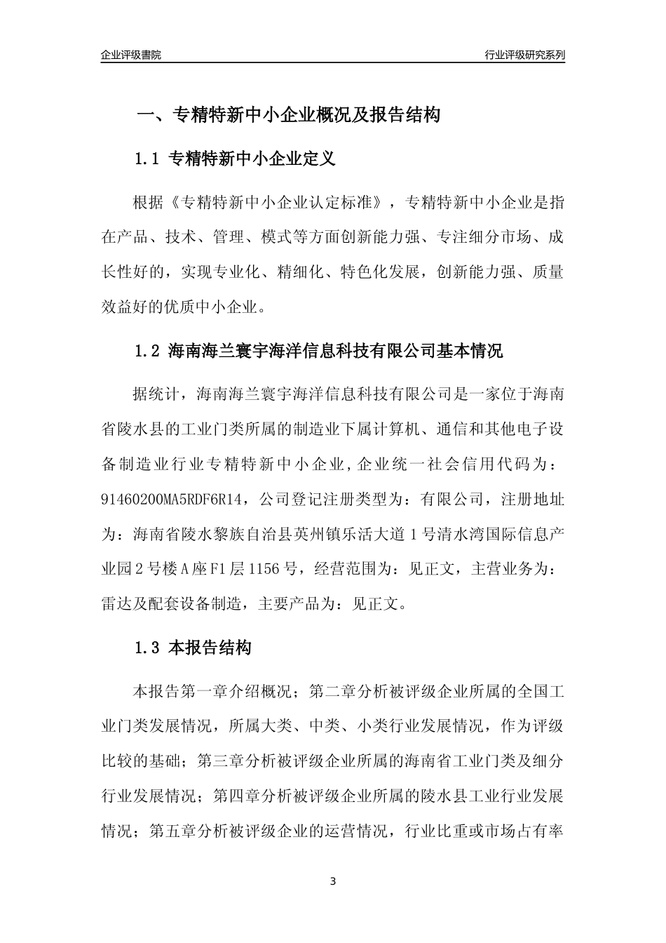 [专精特新]海南海兰寰宇海洋信息科技有限公司行业竞争力评级分析报告(2023版)_第3页