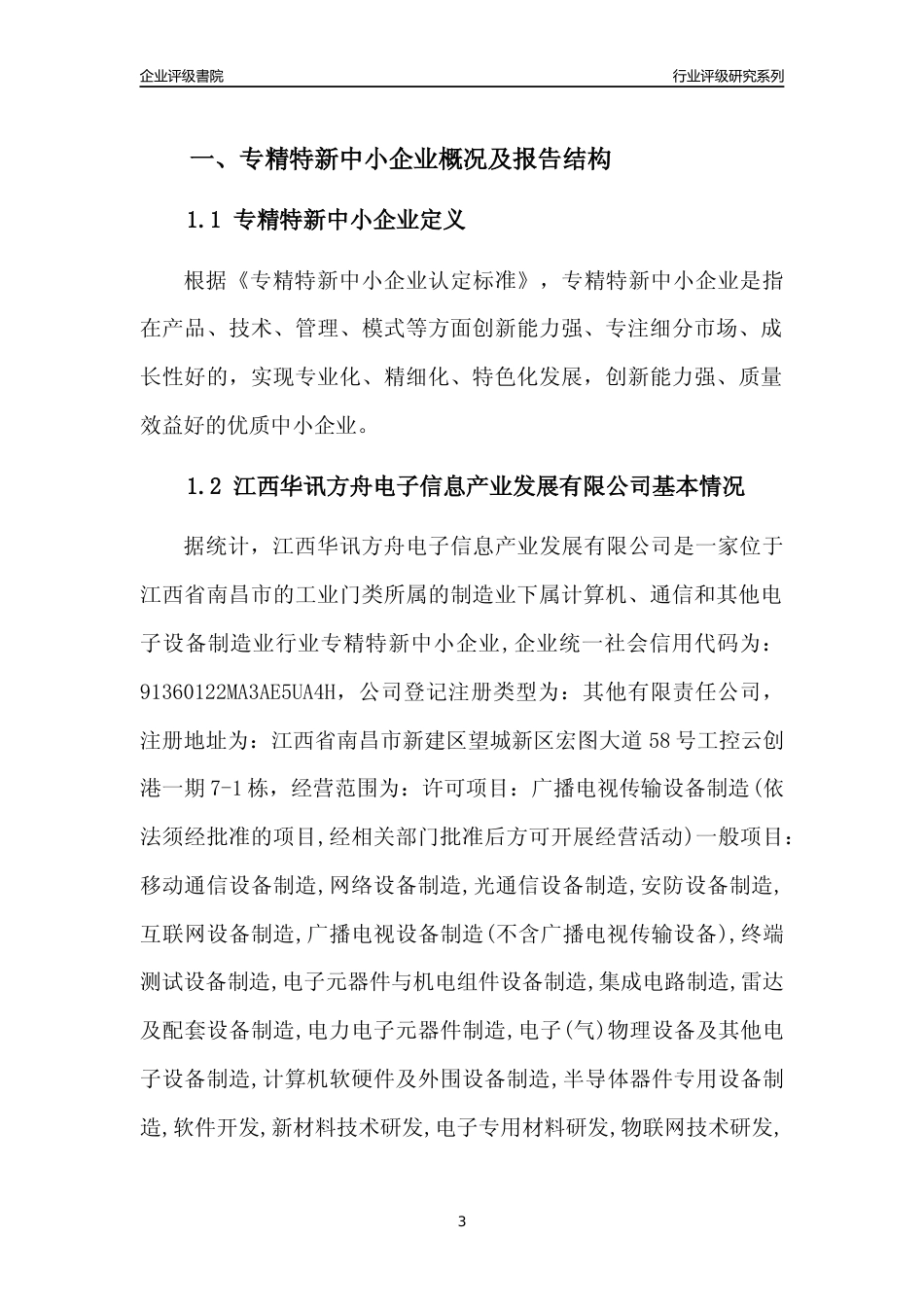 [专精特新]江西华讯方舟电子信息产业发展有限公司行业竞争力评级分析报告(2023版)_第3页