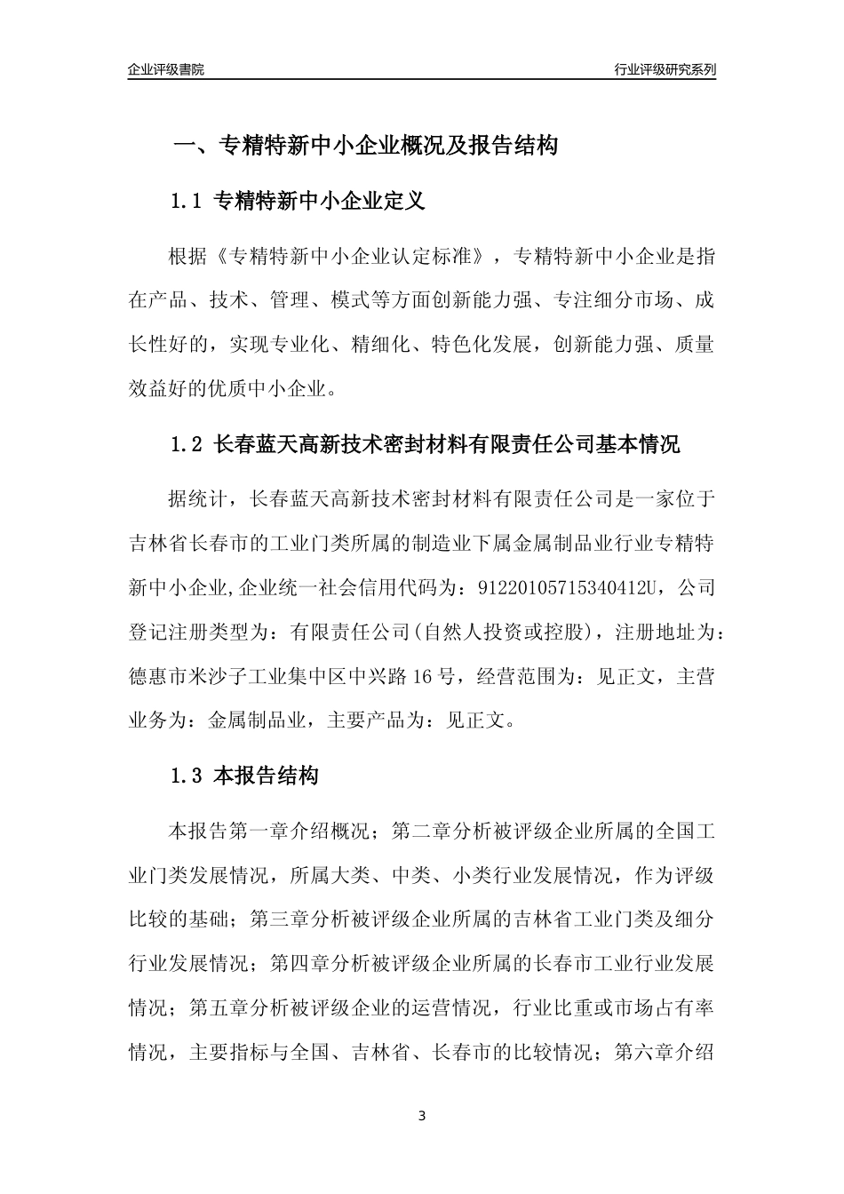 [专精特新]长春蓝天高新技术密封材料有限责任公司行业竞争力评级分析报告(2023版)_第3页