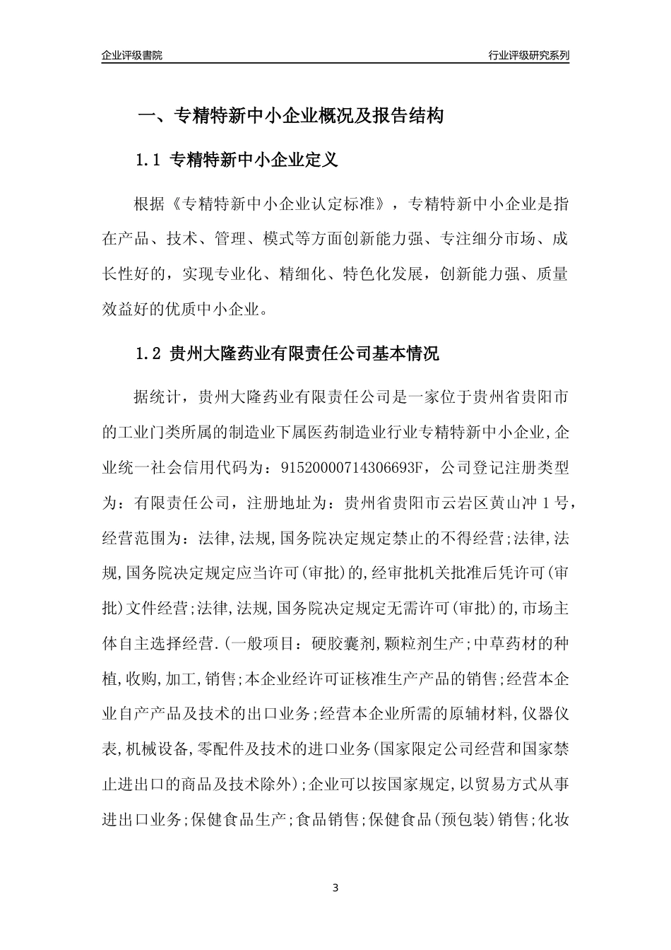 [专精特新]贵州大隆药业有限责任公司行业竞争力评级分析报告(2023版)_第3页