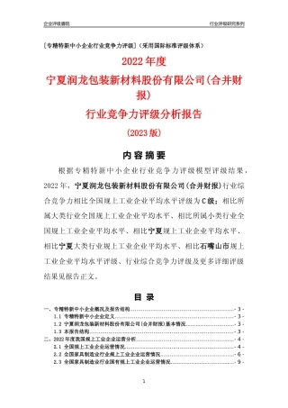 [专精特新]宁夏润龙包装新材料股份有限公司(合并财报)行业竞争力评级分析报告(2023版)
