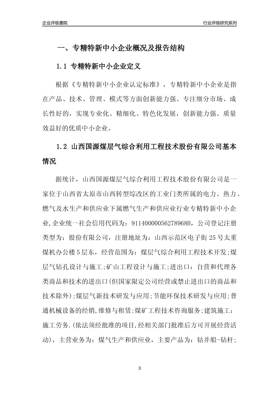 [专精特新]山西国源煤层气综合利用工程技术股份有限公司行业竞争力评级分析报告(2023版)_第3页