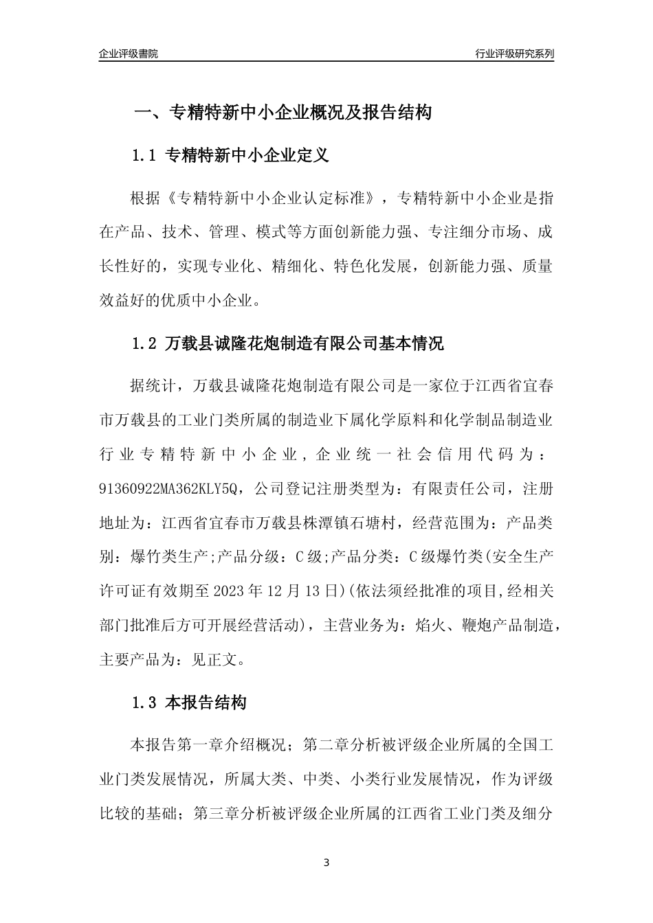 [专精特新]万载县诚隆花炮制造有限公司行业竞争力评级分析报告(2023版)_第3页