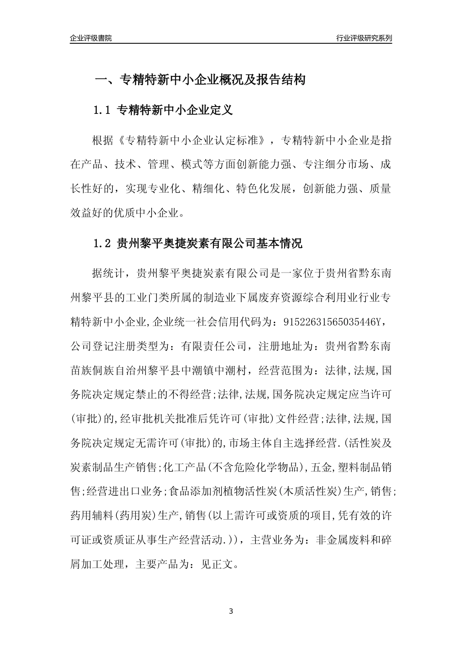 [专精特新]贵州黎平奥捷炭素有限公司行业竞争力评级分析报告(2023版)_第3页