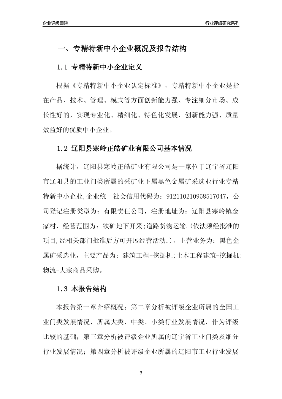 [专精特新]辽阳县寒岭正皓矿业有限公司行业竞争力评级分析报告(2023版)_第3页
