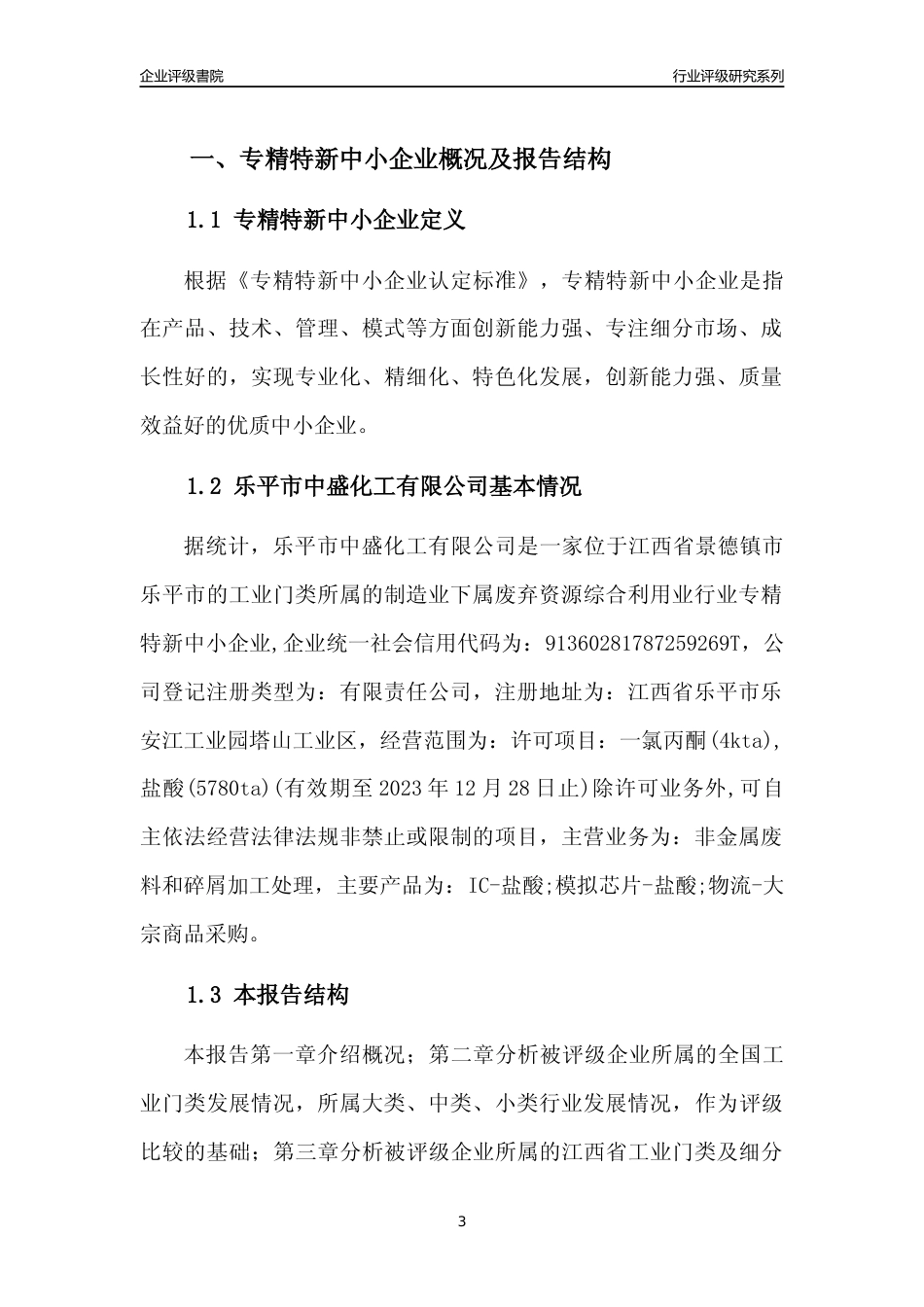 [专精特新]乐平市中盛化工有限公司行业竞争力评级分析报告(2023版)_第3页