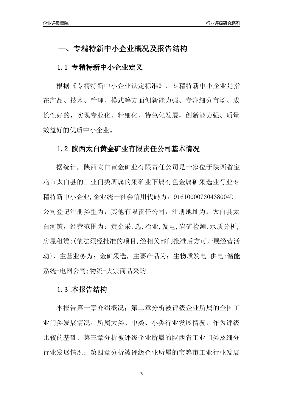[专精特新]陕西太白黄金矿业有限责任公司行业竞争力评级分析报告(2023版)_第3页