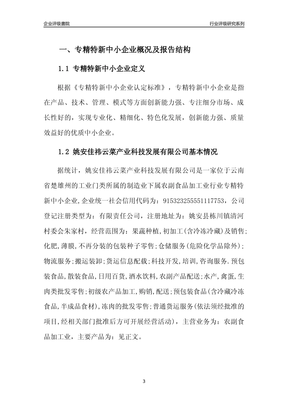 [专精特新]姚安佳祎云菜产业科技发展有限公司行业竞争力评级分析报告(2023版)_第3页