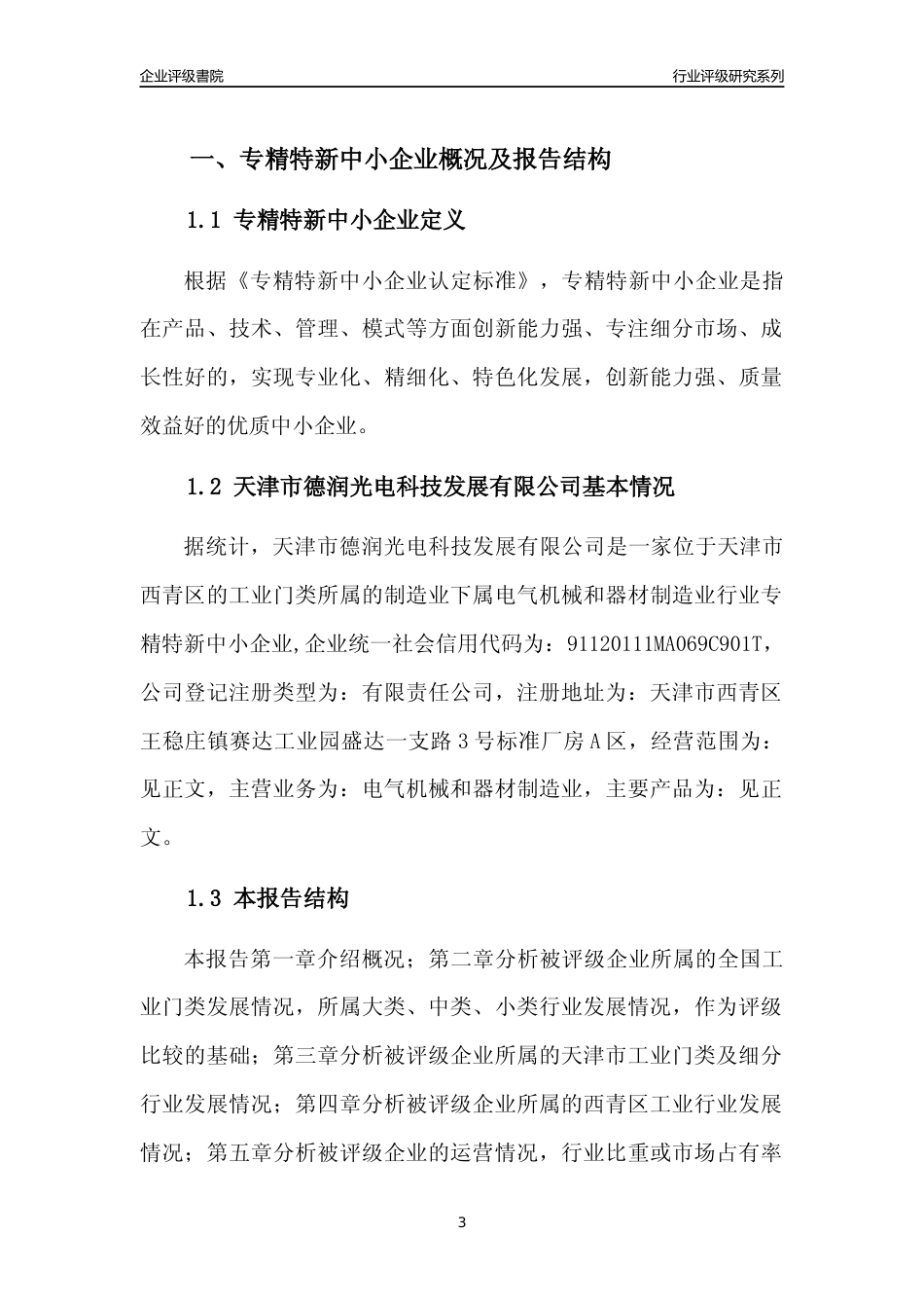 [专精特新]天津市德润光电科技发展有限公司行业竞争力评级分析报告(2023版)_第3页
