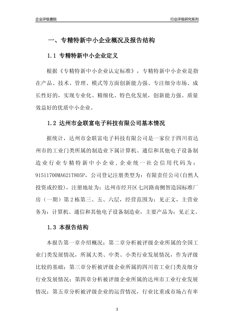 [专精特新]达州市金联富电子科技有限公司行业竞争力评级分析报告(2023版)_第3页