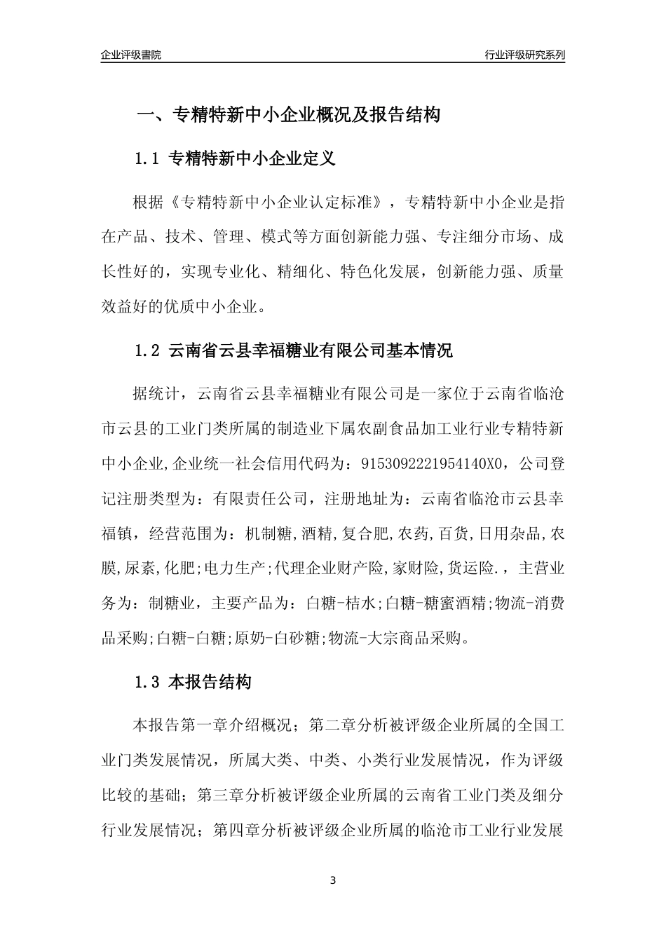 [专精特新]云南省云县幸福糖业有限公司行业竞争力评级分析报告(2023版)_第3页