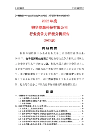 [专精特新]物华能源科技有限公司行业竞争力评级分析报告(2023版)