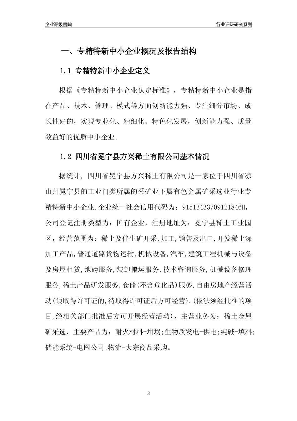 [专精特新]四川省冕宁县方兴稀土有限公司行业竞争力评级分析报告(2023版)_第3页