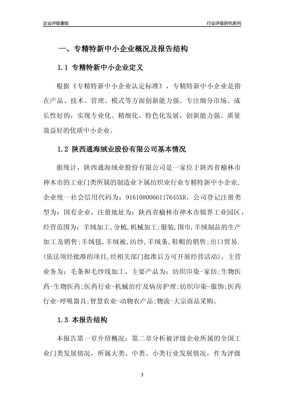 [专精特新]陕西通海绒业股份有限公司行业竞争力评级分析报告(2023版)_第3页
