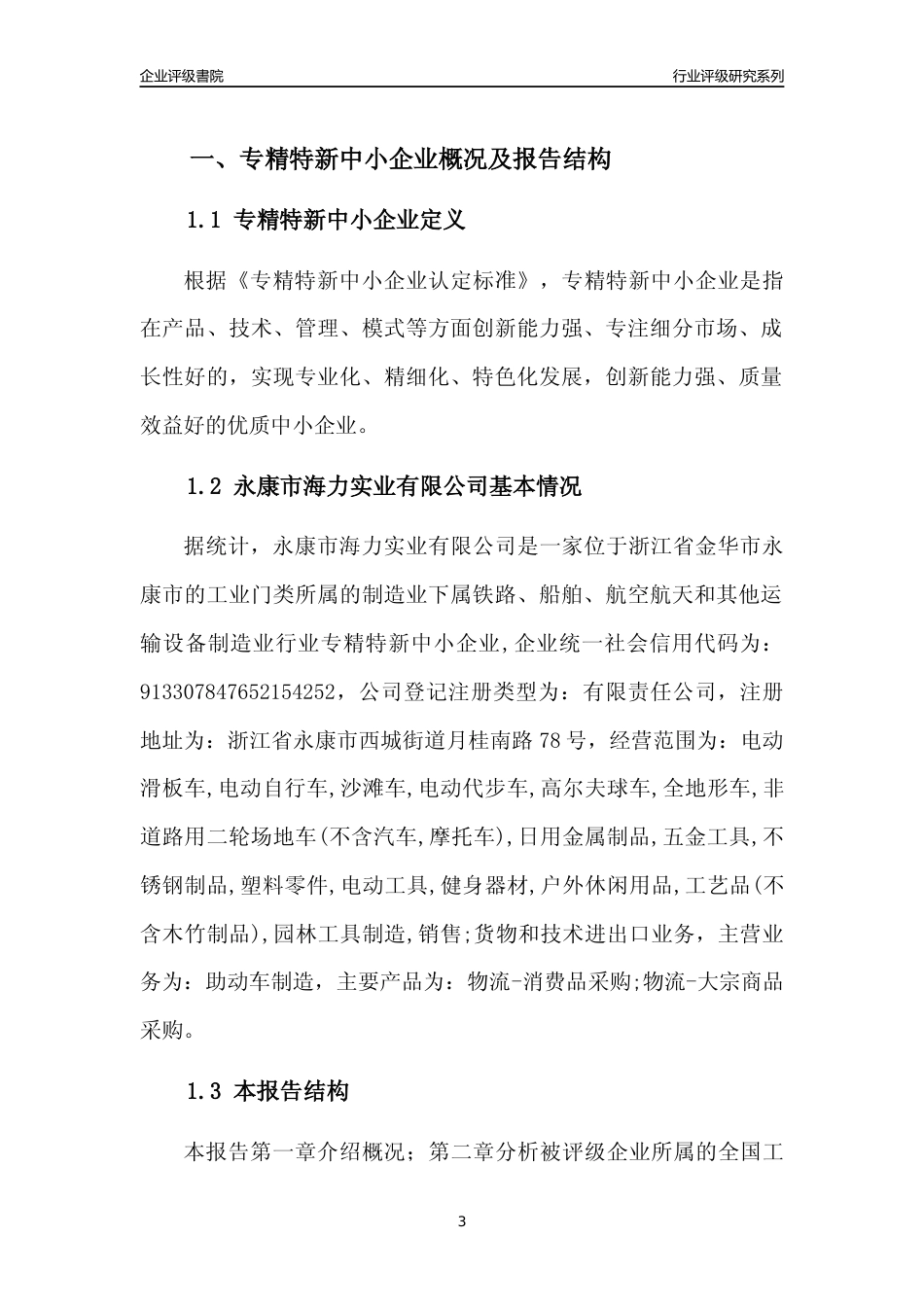 [专精特新]永康市海力实业有限公司行业竞争力评级分析报告(2023版)_第3页