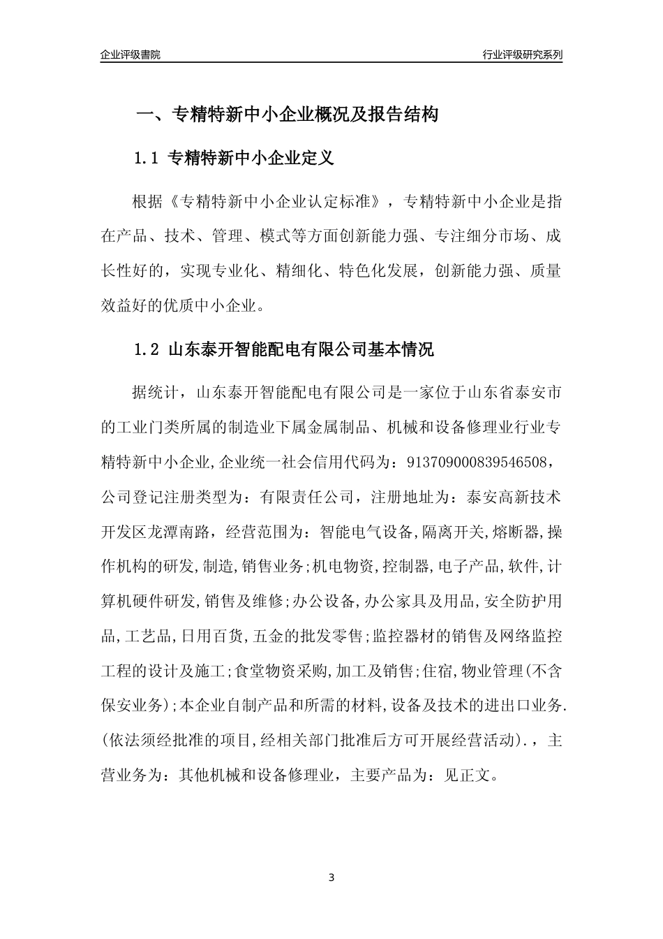 [专精特新]山东泰开智能配电有限公司行业竞争力评级分析报告(2023版)_第3页