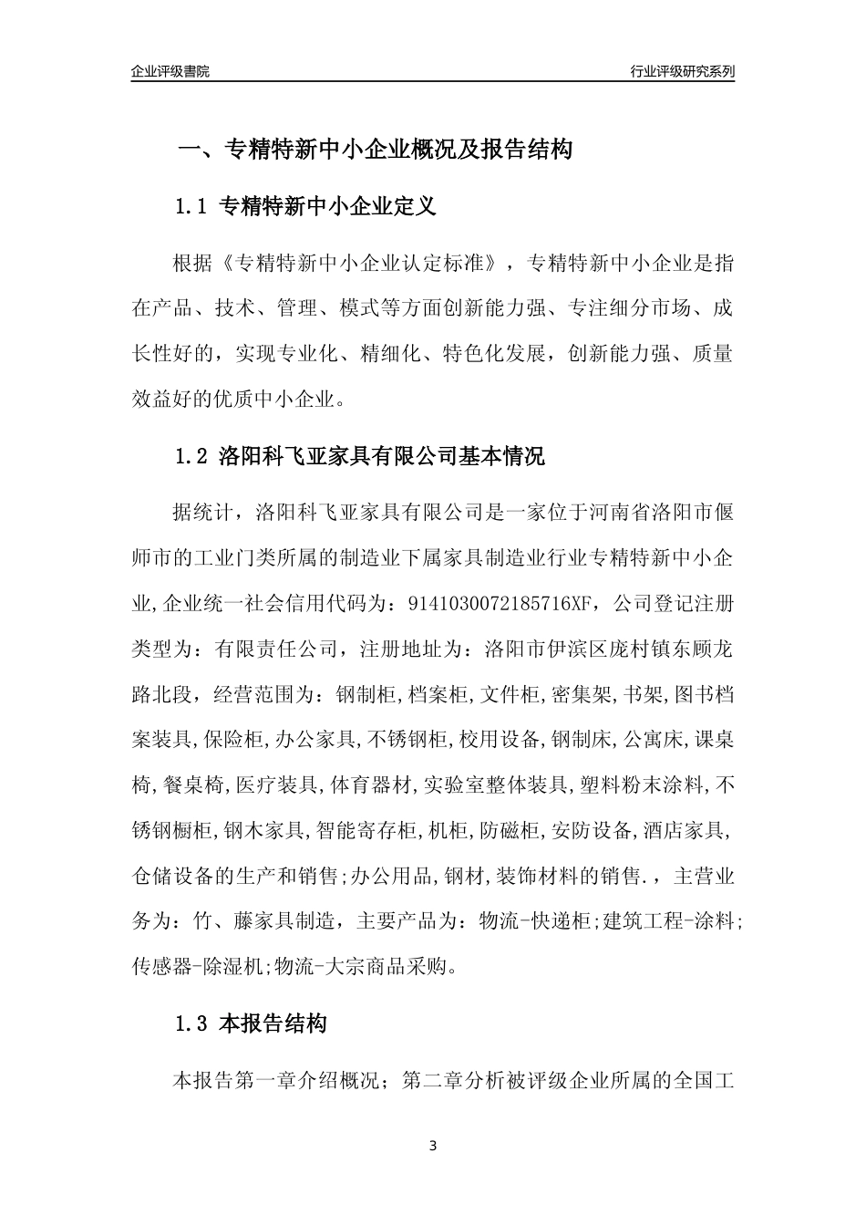 [专精特新]洛阳科飞亚家具有限公司行业竞争力评级分析报告(2023版)_第3页
