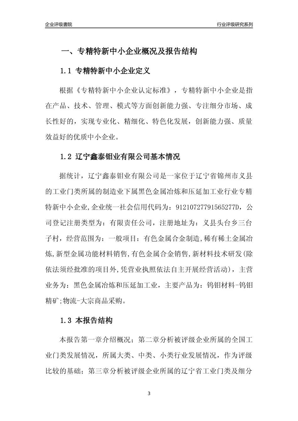 [专精特新]辽宁鑫泰钼业有限公司行业竞争力评级分析报告(2023版)_第3页